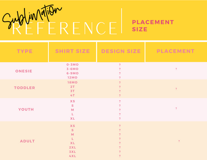 Sublimation Size and Placement Guide Sheet