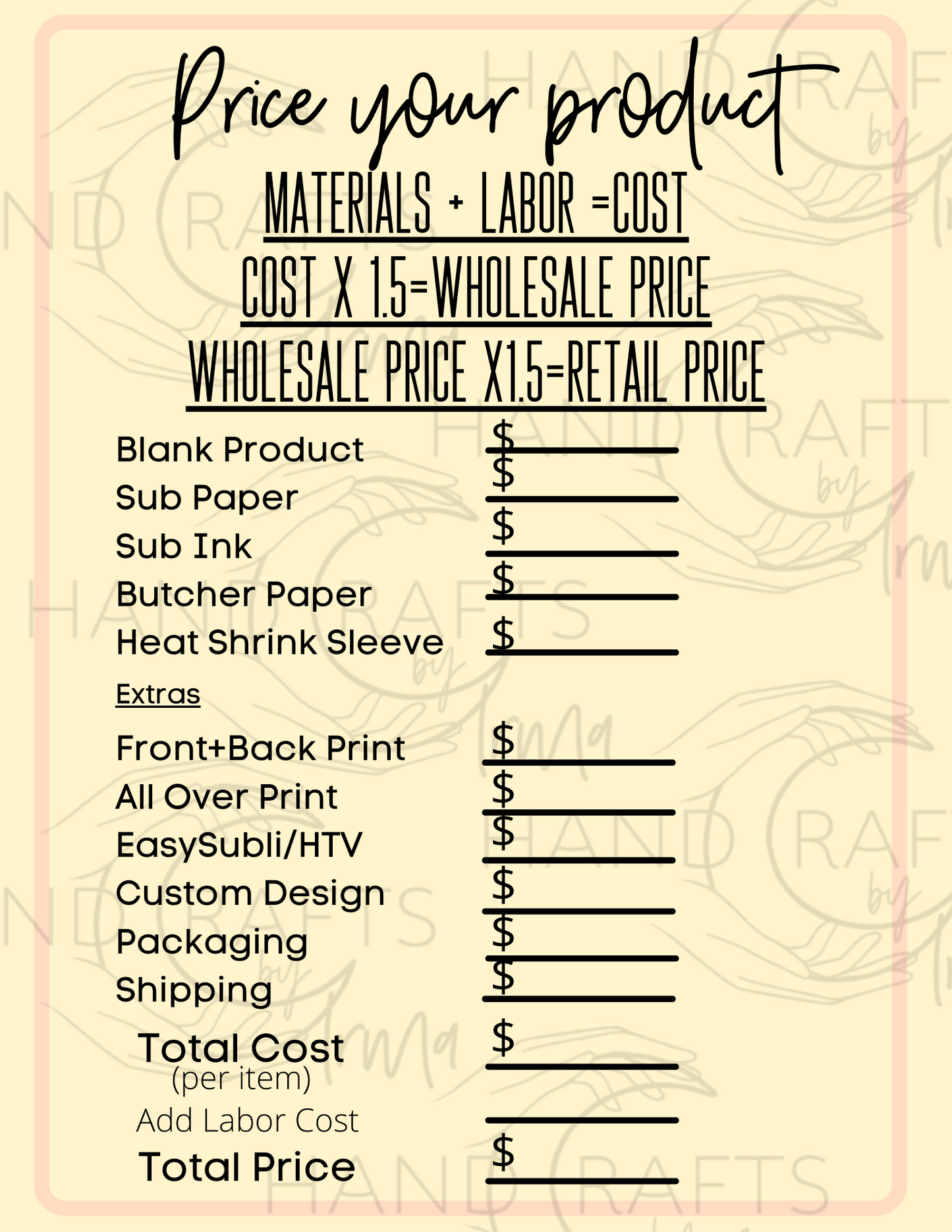 Price Work Sheet